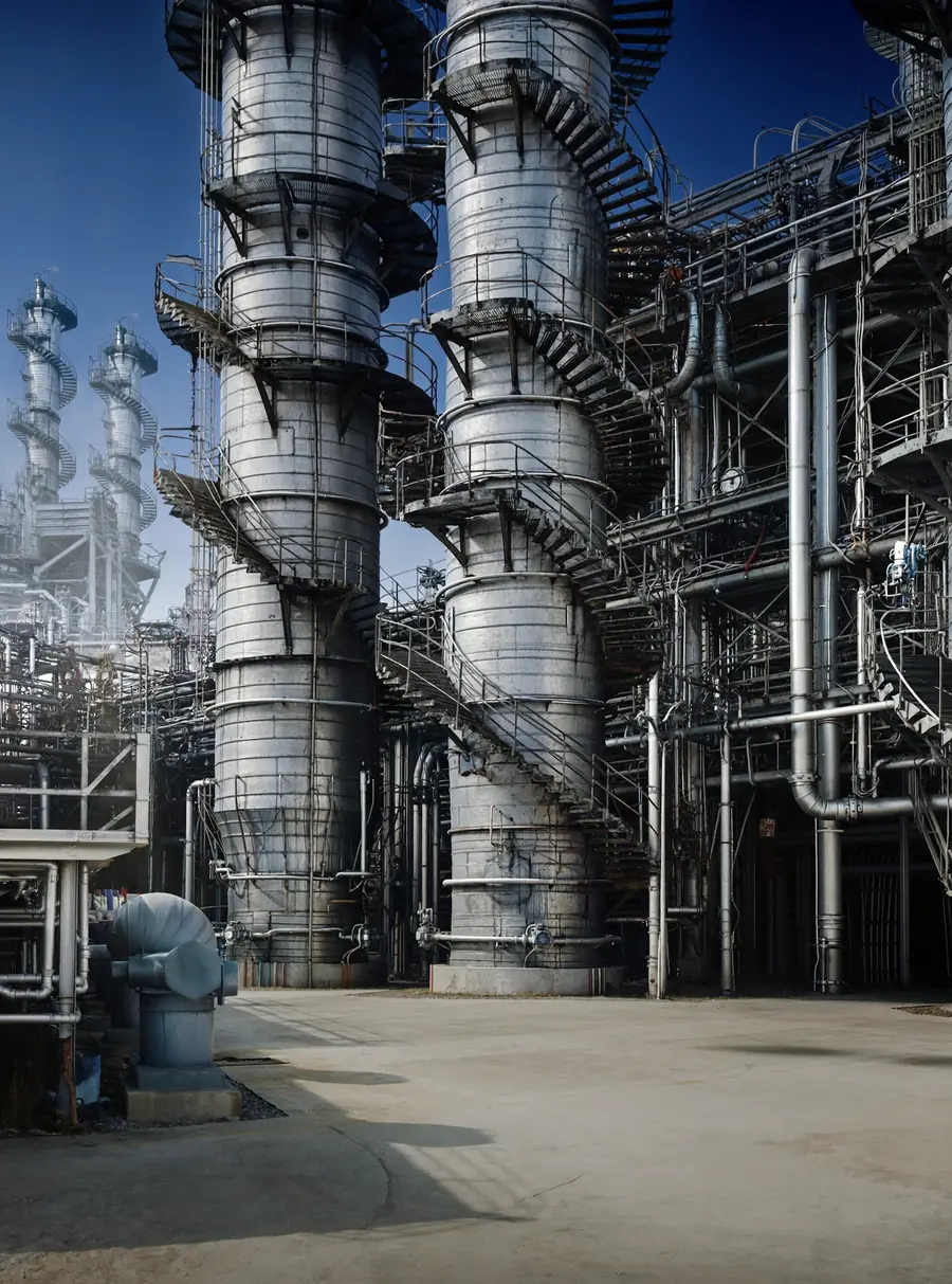 Refinery distillation columns and pipework